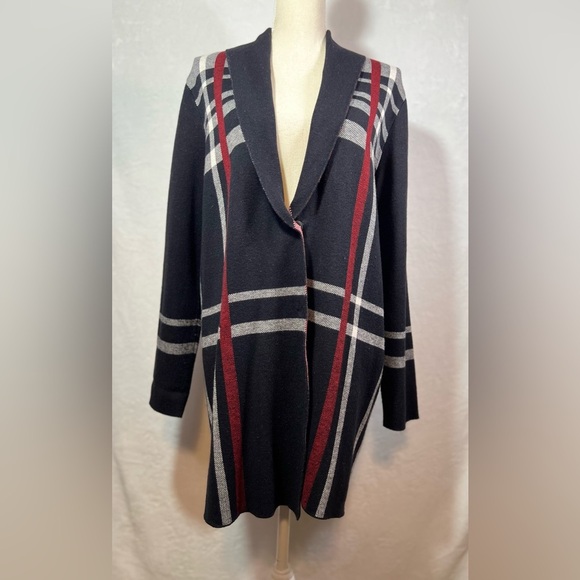 Charter Club Black and Red Plaid Cardigan Sweater Women’s Size L Snap Closure - Picture 9 of 9